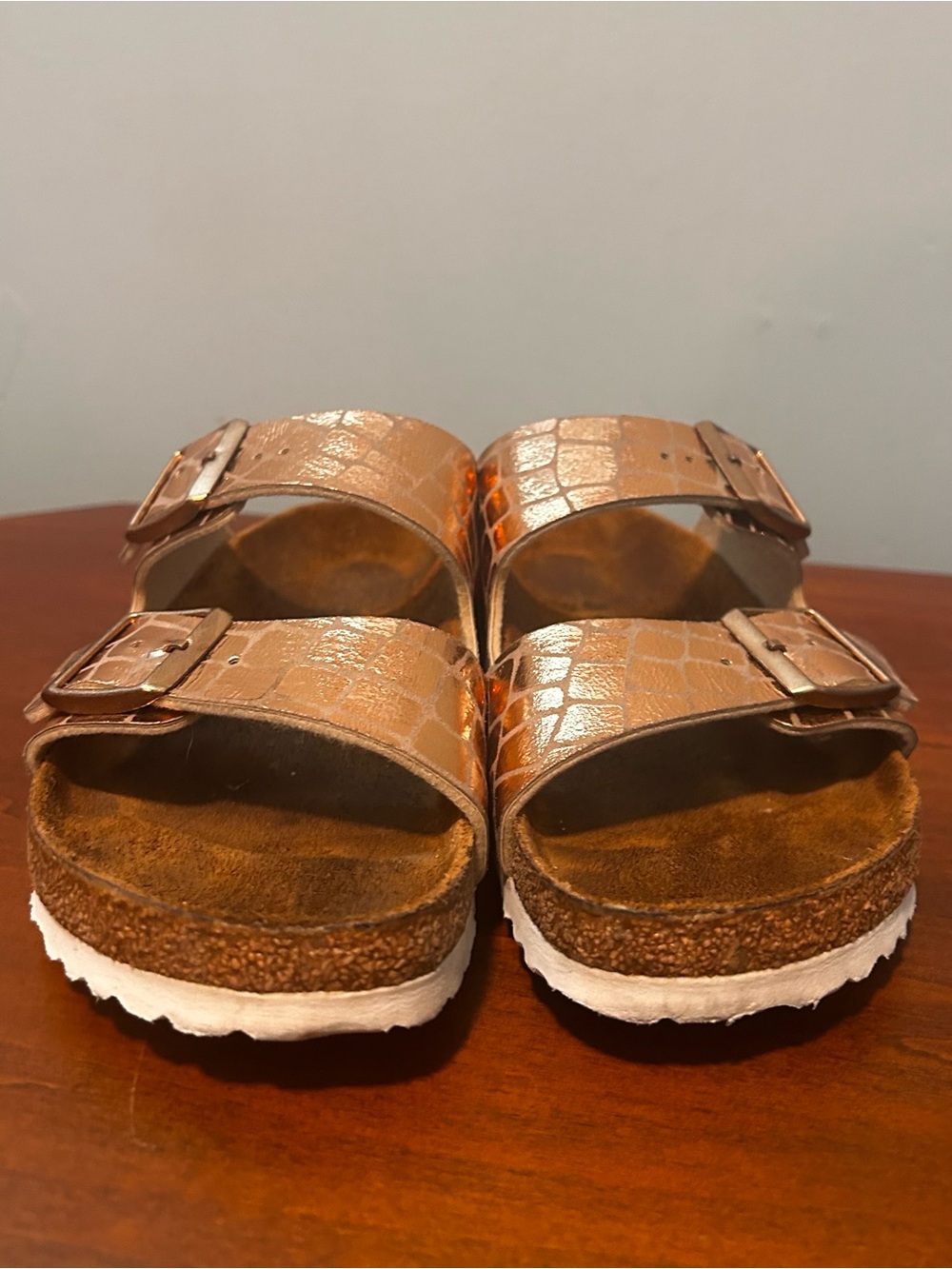 Birkenstock Gator Gleam copper metallic Croc-Embossed Double Buckle Sandals 40-9 - Picture 3 of 12